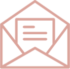 Dessin au trait rose simple d'une enveloppe ouverte avec une lettre à l'intérieur, comportant trois lignes horizontales représentant le texte.