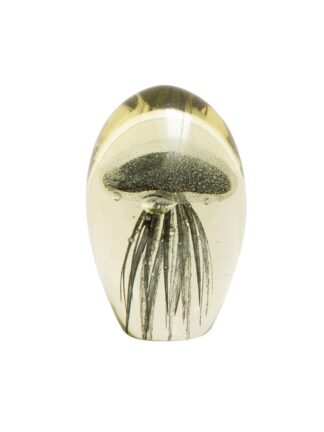 La Sulfure méduse noire 11cm est un presse-papier en verre transparent qui présente en son centre une méduse noire et argentée suspendue avec des tentacules fluides.