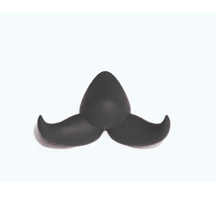La moustache Patère Baffo se présente sous la forme d'un dessin noir incurvé, avec des extrémités torsadées vers le haut et un centre en forme de goutte d'eau, sur fond blanc.