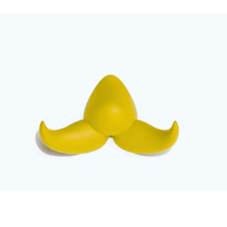 La moustache Patère Baffo est un crochet jaune en forme de moustache, avec un dôme central et deux côtés incurvés, présenté sur un fond blanc uni.