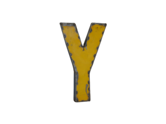 Un grand "Y" en métal jaune avec des bords foncés, parfait pour être associé à la Lettre X déco métal recyclé 22cm (Copie) afin de créer un décor moderne et industriel.