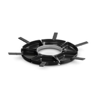 Le Set Poêlons Circle 35 est une pièce plastique ronde, noire, segmentée, avec huit languettes angulaires régulièrement espacées sur le pourtour et une ouverture centrale circulaire, représentée sur fond blanc.