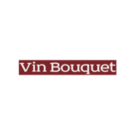 L'image montre le logo Vin Bouquet avec le nom de la marque en texte blanc sur un fond rectangulaire rouge.